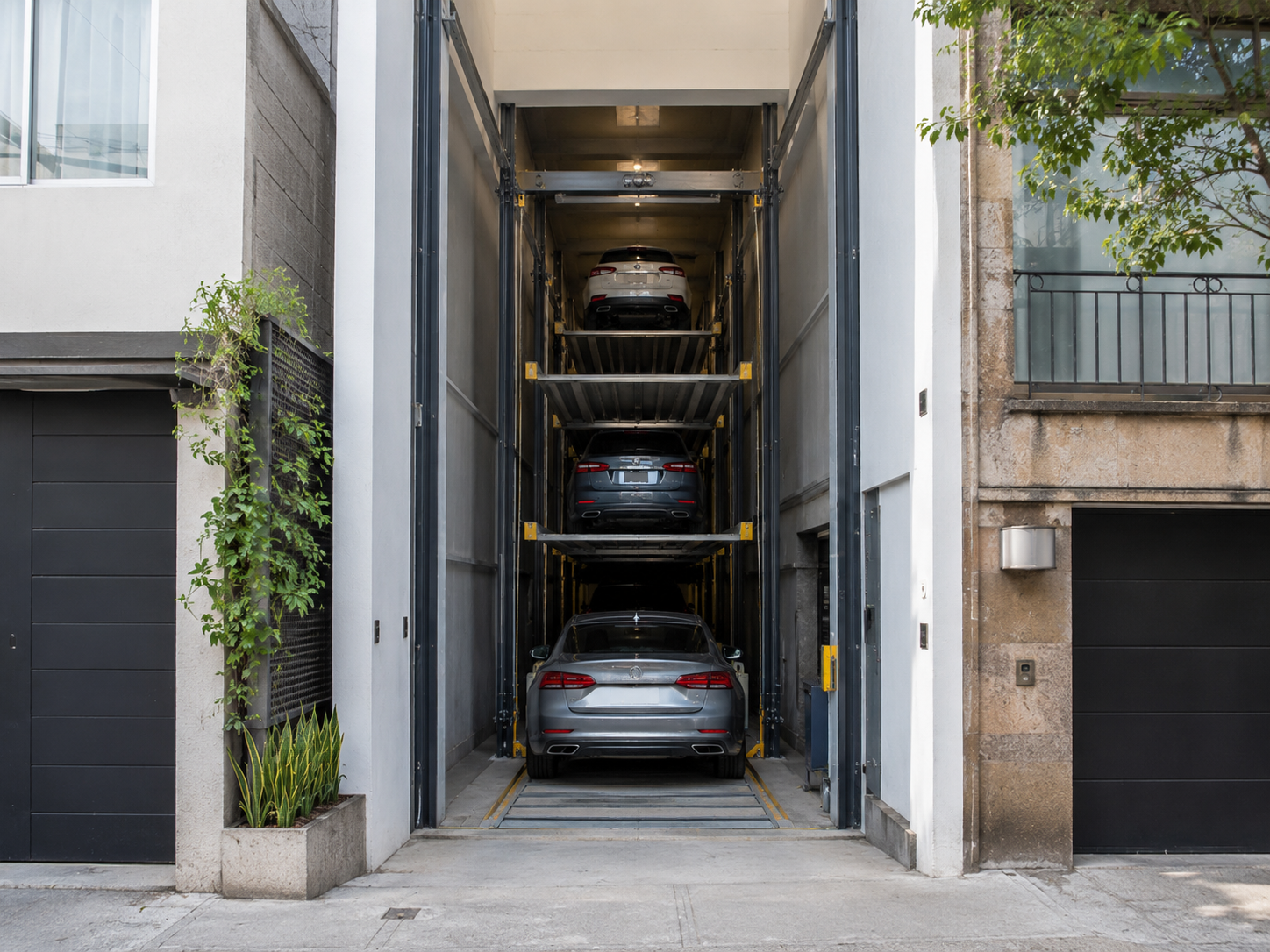 Lee más sobre el artículo Estacionamiento vertical para predios de frente angosto en México